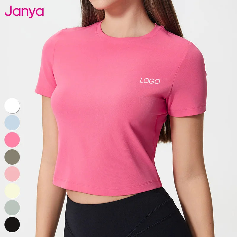 Janya Women's Best Quality Sports Crop Top Basic Short Sleeve Yoga T-Shirt Skin-Friendly Basic Short Sleeve T-Shirt Wholesale