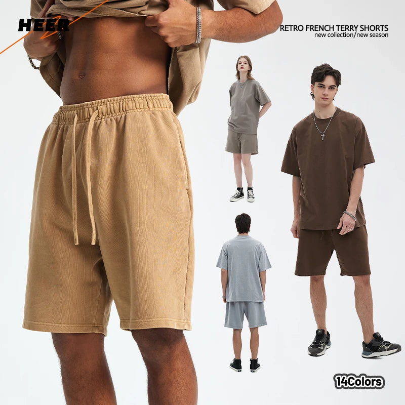 Custom Blank Plain Dyed Heavyweight Streetwear French Terry Vintage Acid Wash Shorts for Men