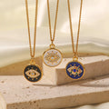 Hot Enameled Black Blue Pendant Necklace Devil Eye Round Pendant Necklace Titanium Steel Gold Necklace for Women