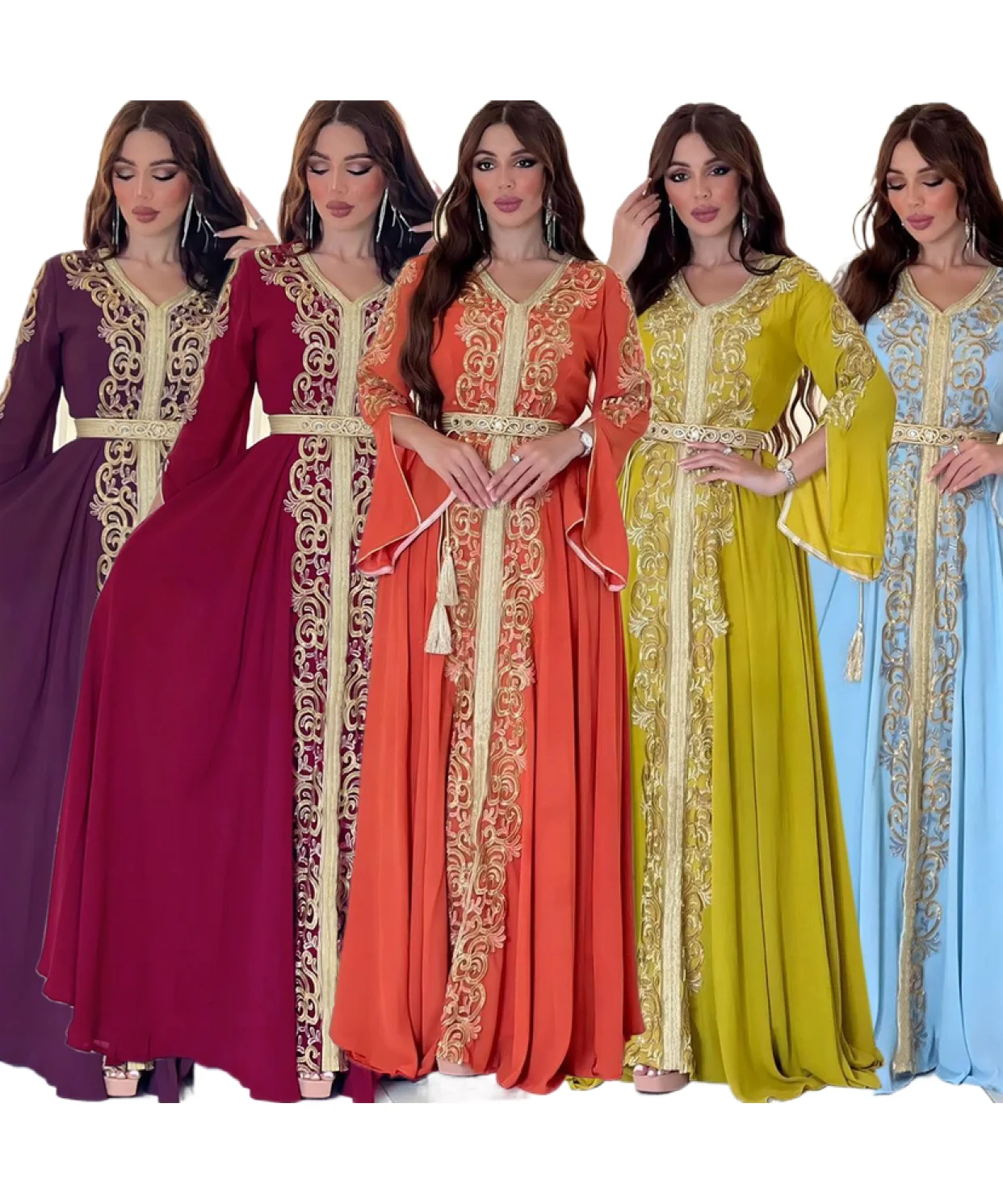 2024 Eid Arabian Dubai Embroidered Modest Dress Muslim Party Evening Robe Luxury Abaya Kaftan Dress Women Dresses SY0177