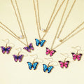 Charm Girl Gifts Pearl Bright Colorful Purple Blue Layered Butterfly Women Necklaces Drop Earrings Jewelry Set MegaBDM