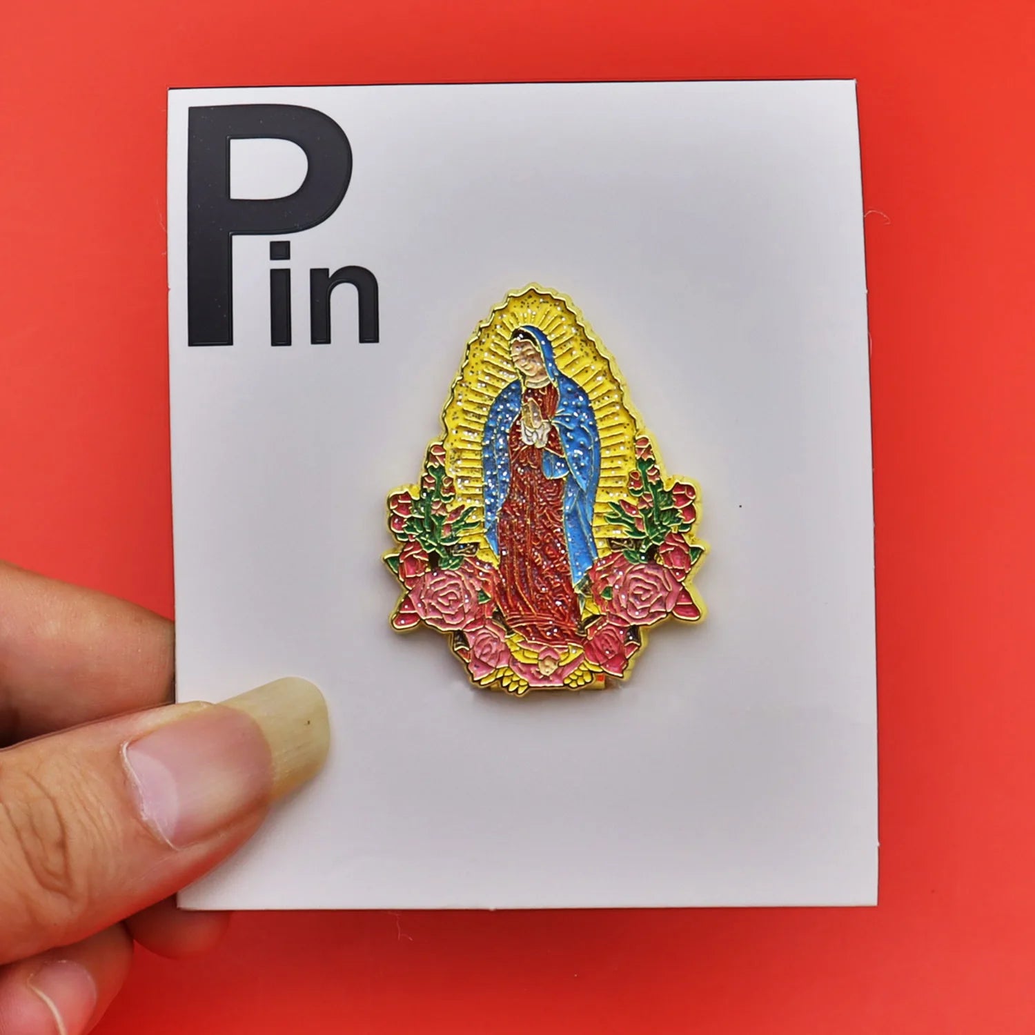 Our Lady of Guadalupe Mexico Hat Clip Decoration Jesus Drinking Rhinestone Crown Good Letters Jewelry Enamel Hat Clip Badge