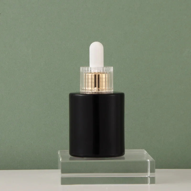 High-End 30ml Transparent Black Purple Coffee Bottom Glass Essential Oil Blending Bottle New Dropper Repackaged Cosmetics Bottle