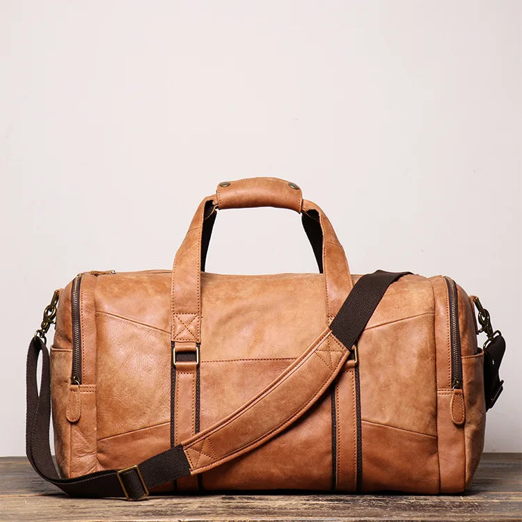 SCHLATUM Men's Genuine Leather Duffle Bag Large Capacity Casual Sport Travel Bag Zipper Lightweight Fashionable Wholesale