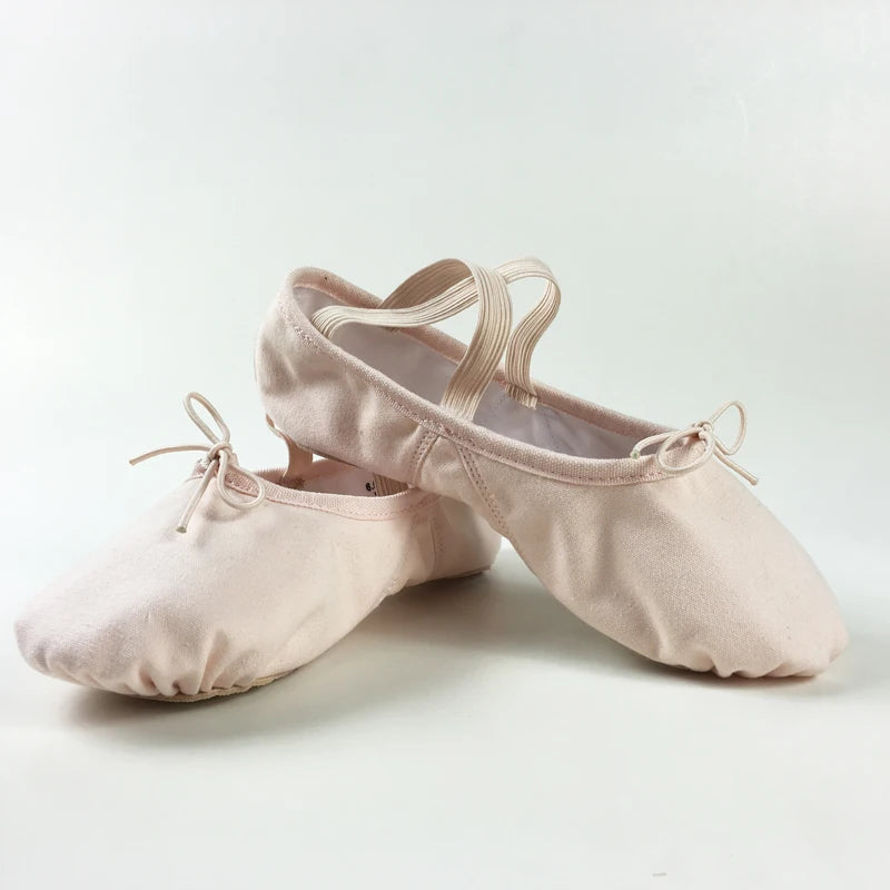 JW Basic Girls Ballet Dance Shoes Canvas Soft Sole Cotton Lining Genuine Leather Sole Ballet Slippers