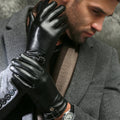 Fashion Full Finger Warm Fleece Men Outdoor Driving PU Leather Gloves