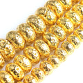 Wholesale 6mm/8mm/10mm 18K Gold Color Flat Rondelle Volcanic Lava Stone Beads for Jewelry Making