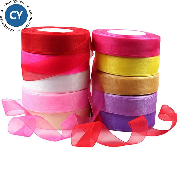 Wholesale 1 Inch 25mm Woven Edge Double Face Silk Ribbon Sheer Transparent Organza Voile Fabric 100% Silk