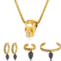 Fashion Boho Stainless Steel Skulls Head Charm Necklaces Bracelet Finger Ring Earring Jewelry Set for Women