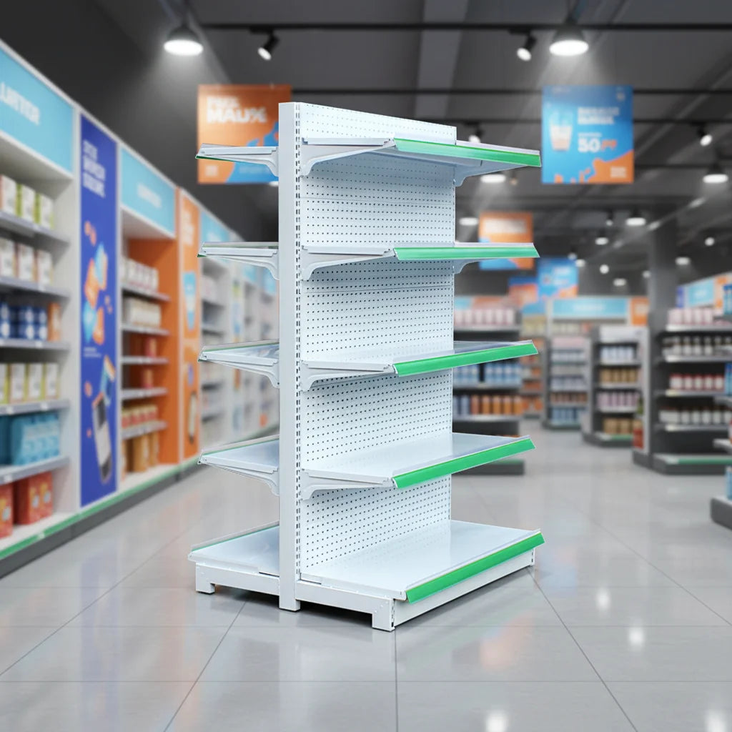 Customized Shop Best-selling Heavy Duty Dismountable Store Display Supermarket Racks Gondola Metal Perforated Single Double Side