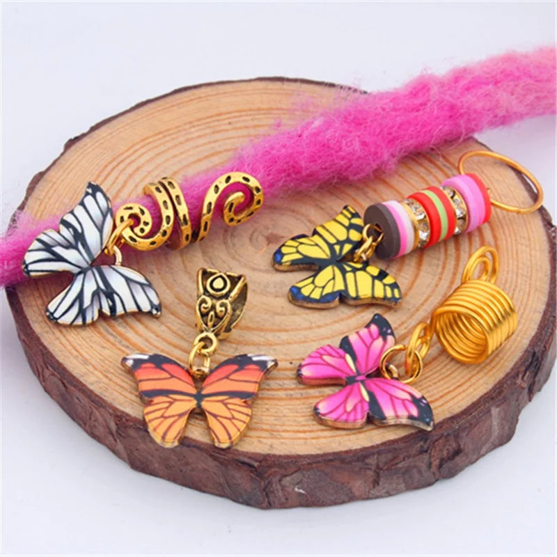 New Color Beauty butterfly Hair Charms for Dreadlocks Cuffs Braid Hair Beads Pendant Rings Accessories Jewelry