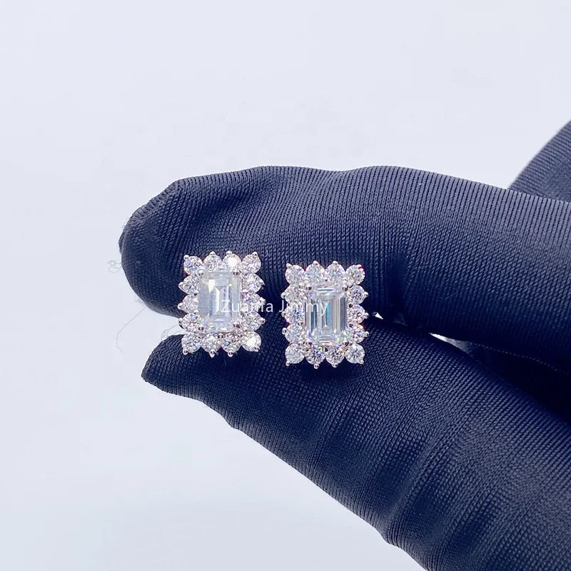 Pass Diamond Tester in Stock Iced Out HipHop Style 925 Sterling Silver VVS Baguette Moissanite Women Stud Earrings