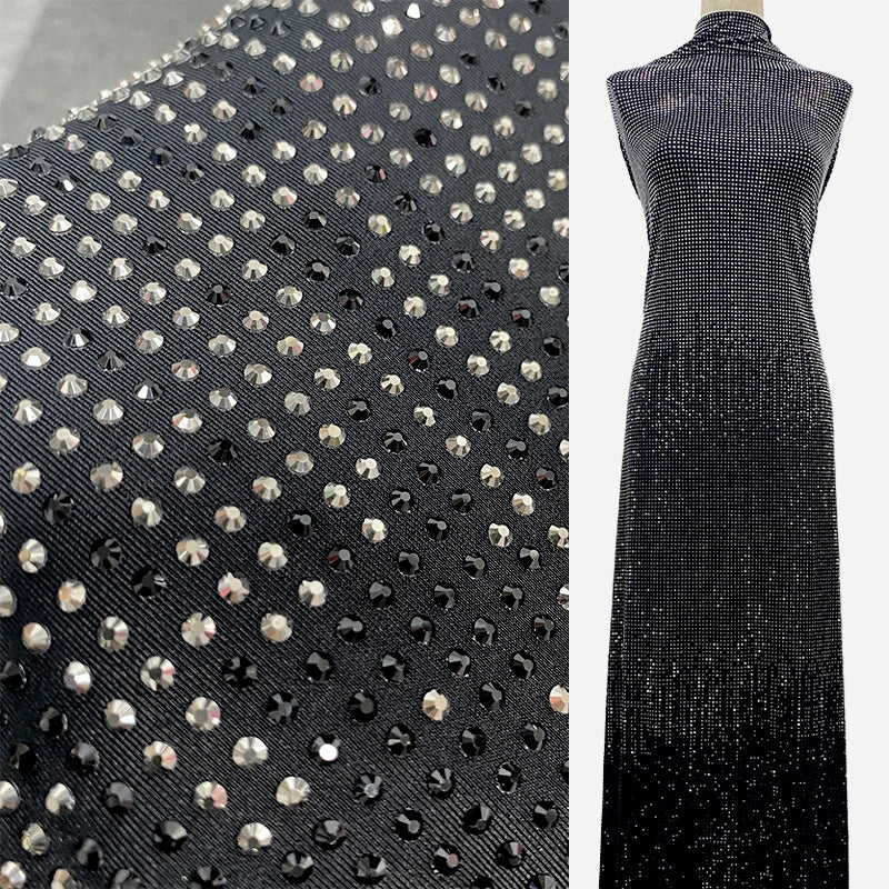 FB002 Wholesale Rectangle Sparkling Crystal Gradient Color Rhinestone Soft Stretch Fabric for Dresses