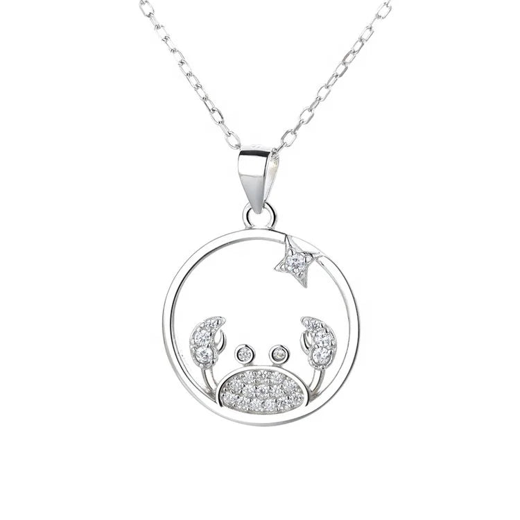 925 Silver 12 Zodiac Pendant Jewelry Cancer Star Charm with Chain for Women Birthday Gift