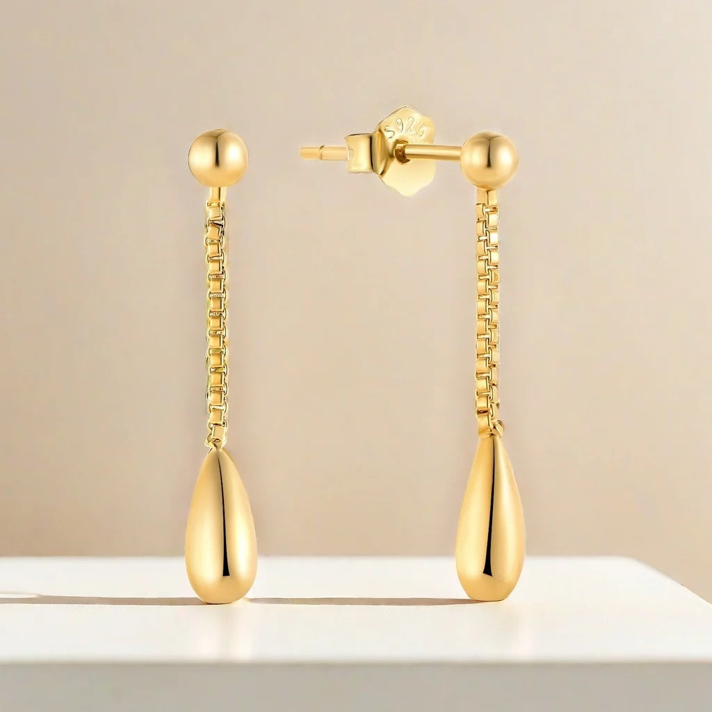 QX Custom OEM Minimalist Dainty 925 Sterling Silver Vintage Fine Jewelry 18k Gold Plated Waterdrop Earings for Women Luxury