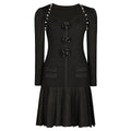 High Quality Women's Spring Autumn Dress New Fashionable Crocheted Knitted V-Neck Slim Fit Long Sleeved Striped Formal Day