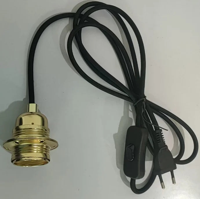 Double Ring E27 Aluminium Lamp Holder Indoor Pendant Light with 2M Fabric Cord & EU Plug DIY Screw Style Power Switch