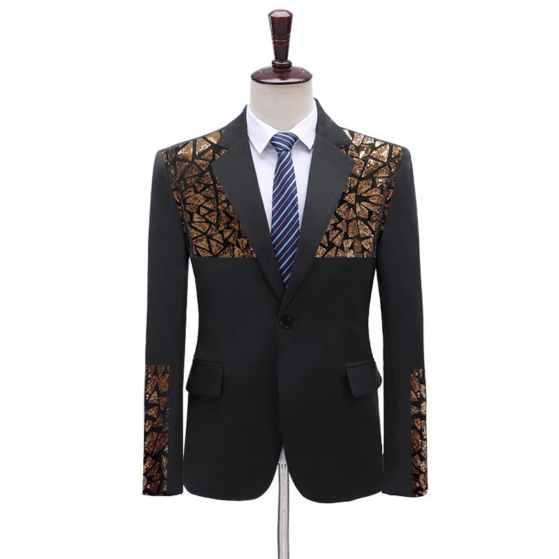10% S-5XL Spring New Men's Slim Blazers Suits Coat Male Nightclub Bar Singer Costumes Jacket Symphony Sequins Stitching COAT