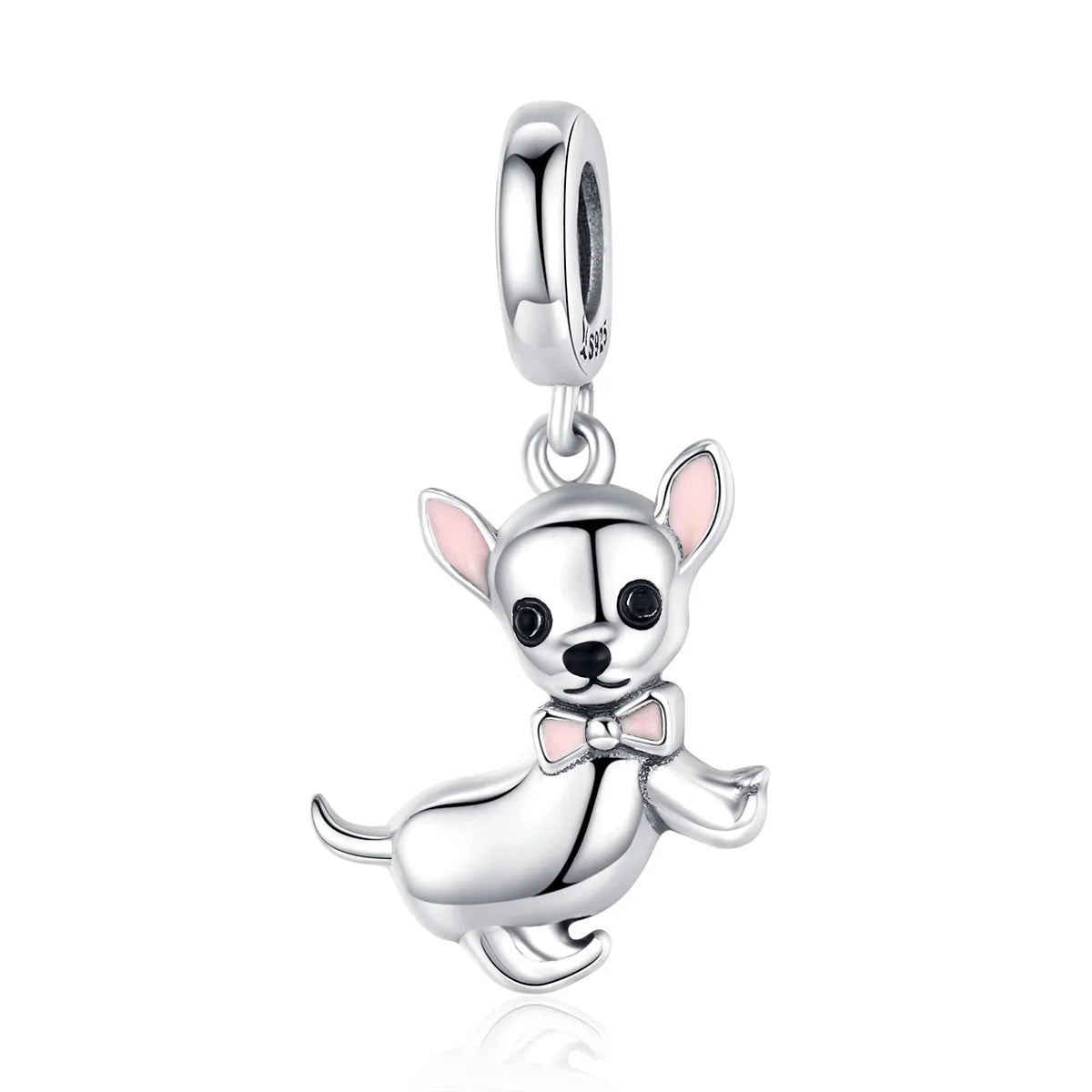 Cute Pet Chihuahua Dog Pendant Charm Silver 925 Original Pink Enamel Ear Fashion Jewelry Gifts Girl Accessories SCC1317
