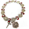 St. Benedict Medal and Red Heart Shaped Medal Bracelet With Cross and Maria Dedal