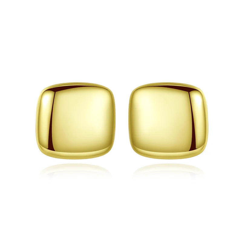 CZCITY Dainty Simple Big Square S925 Gold Color and Silver Color Stud Earring of Square Shape for Girl Party Gift