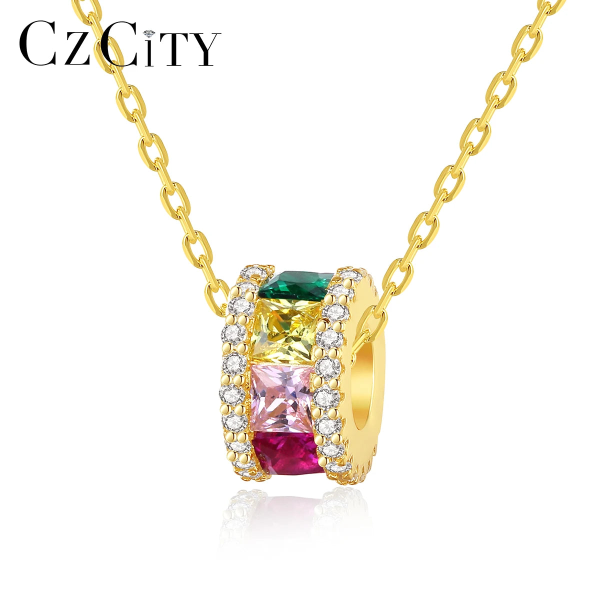 CZCITY Roman Numeral Necklace Multiple Color High Quality Zircon Pendant Chain Tire Shape NecklaceS for Women
