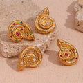 New Design Conch Stud Earrings Colorful Zircon Earring 18k Gold Plated Stainless Steel Jewelry