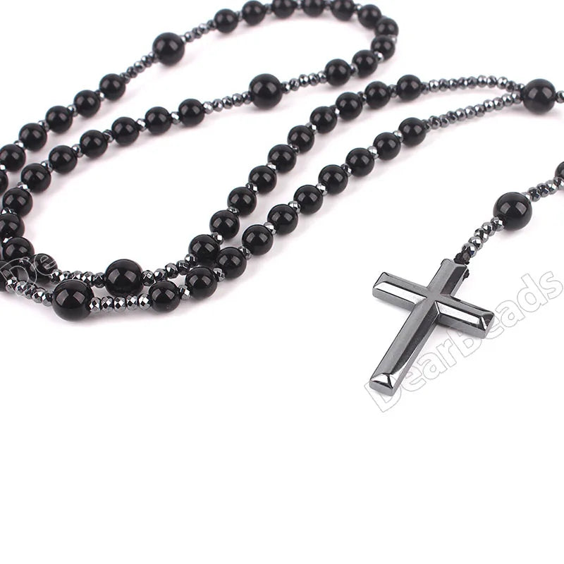Wholesale Stone Crystal Catholic Rosary Beads Necklace Beaded Black Rosary Necklaces Jewelry for Women Men