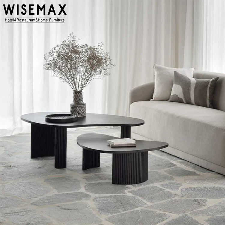 WISEMAX FURNITURE Nordic Living Room Furniture Irregular Shape Tea Table Black Curved Legs Wooden Coffee Table for Home