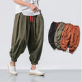 Japanese Style Cargo Pants for Men Linen Casual Nine-Point Loose Wide-Legged Plus Size 5XL Dark Wash Trendy Brand