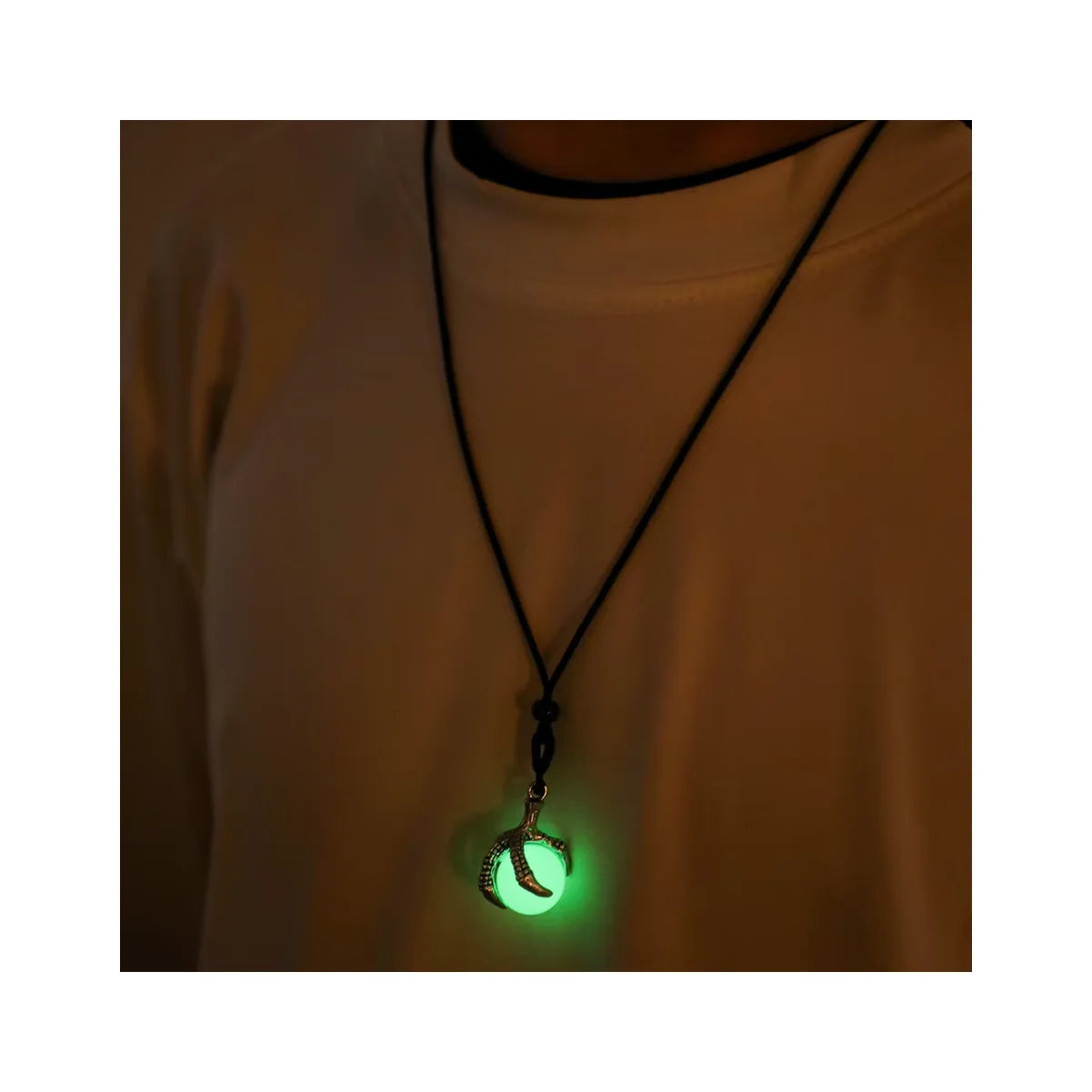 Cylinder Beads Dragon Claw Glass Pendant Necklace Can Fluoresce at Night Retro Hip-hop Eagle Claw Luminous Mens Necklace