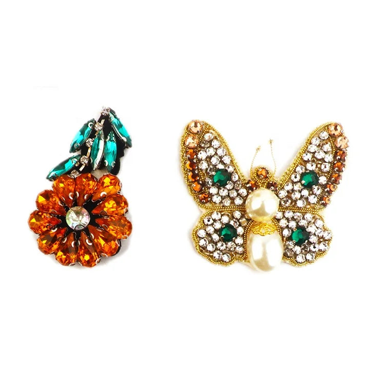 2023 Fancy Embroidery Applique Rhinestone Decoration Accessory Patch Bronzing Pattern Sequined Pearl Beaded Applique Patch