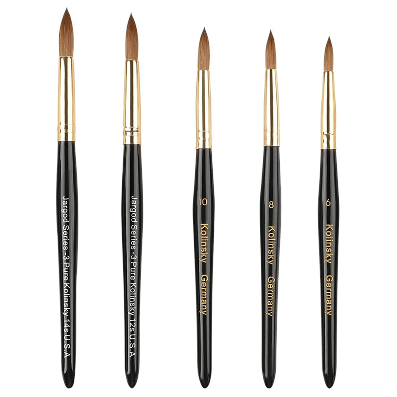 2025 Professional Nail Art Brush Crimped Ferrule Oval Hair Black Wood Handle 100% Pure Kolinsky Sable Hair