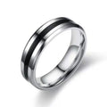 Black Enamel Non Tarnish Bright Beveled High Polish Jewelry 6mm Beveled Black Enamel Inlay Flat Stainless Steel Band Ring