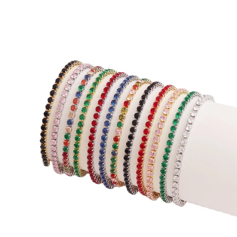 14K Gold Plated 3mm Round Multi Colored Rainbow Cubic Zirconia Tennis Bracelet
