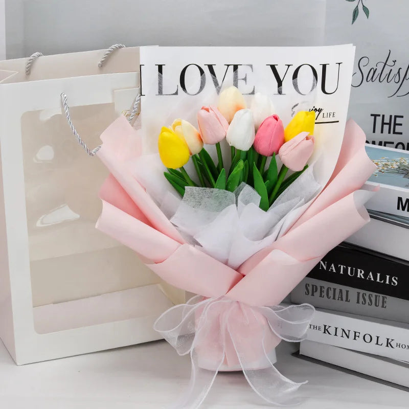 Valentine's Day Christmas Gift for Girlfriend Tulip Artificial Flower Bouquet Decoration Home Decoration Holiday Gift