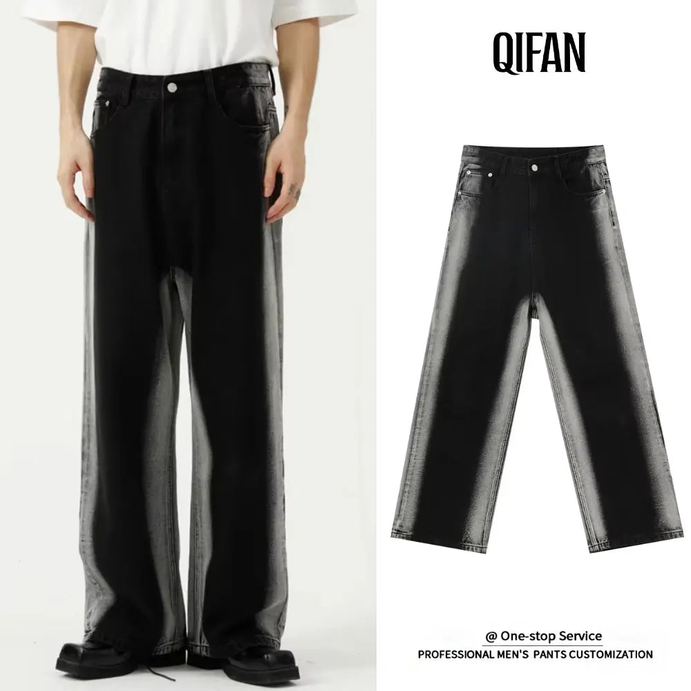 Custom Streetwear High Waist Wide Leg Baggy Oversized Jeans for Men