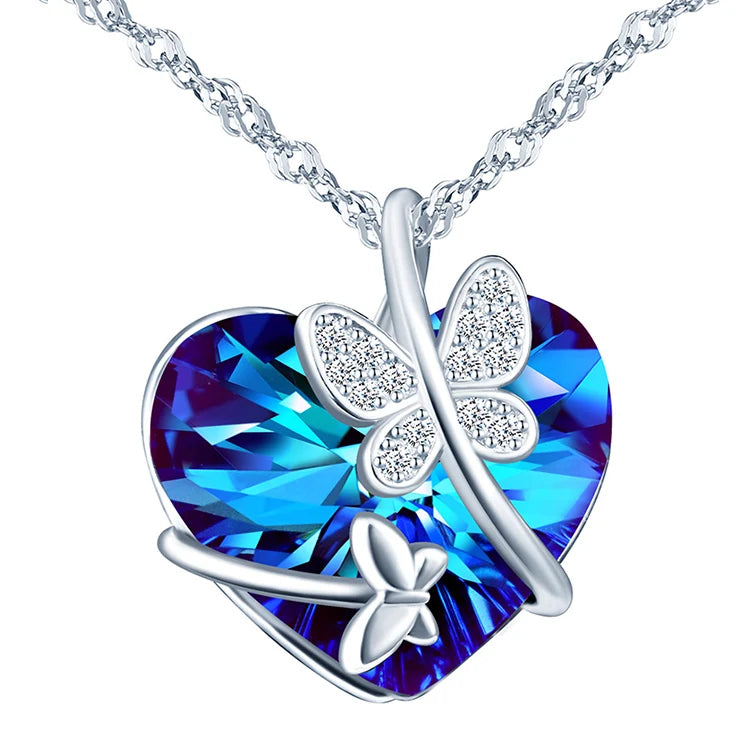 New Design Dainty S925 Sterling Silver Crystal Butterfly Pendant Necklace for Lady