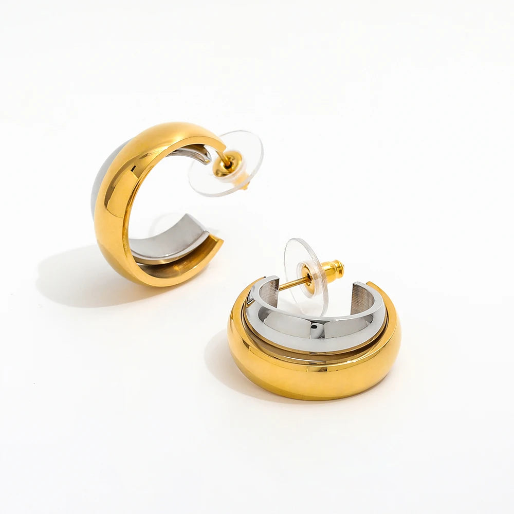 Gold & Silver Cross Hoop Earring Tarnish Free & Waterproof 18K Gold Plated Basic Hoop Earring Stainless Steel Earring MegaBDM