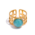 JINYOU 1619 Simple Gold Metal Blue Stone Opening Ring 316L Stainless Steel Trendy Ring for Women