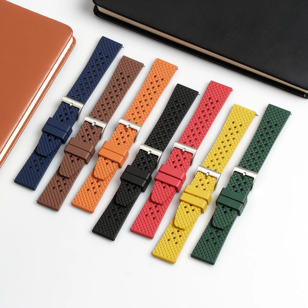 Tropic Watch Strap FKM Rubber Wristband Fluorine Watch Band 18/20/22/24/mm Breathable Quick Release Strap