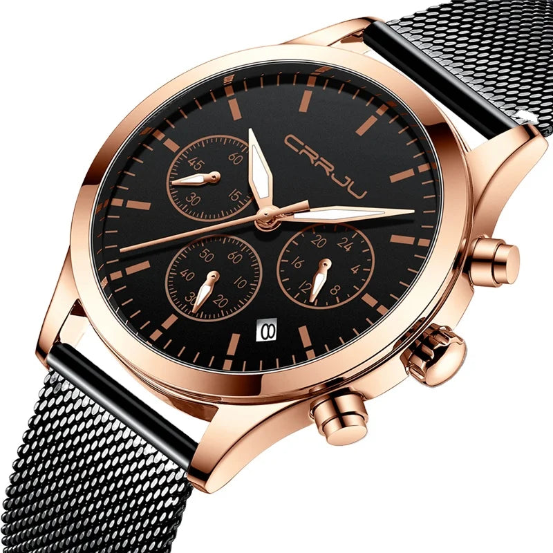 CRRJU Brand New Men Watches Fashion Business Date Wristwatch Sport Waterproof Chronograph Quartz Watch Clock