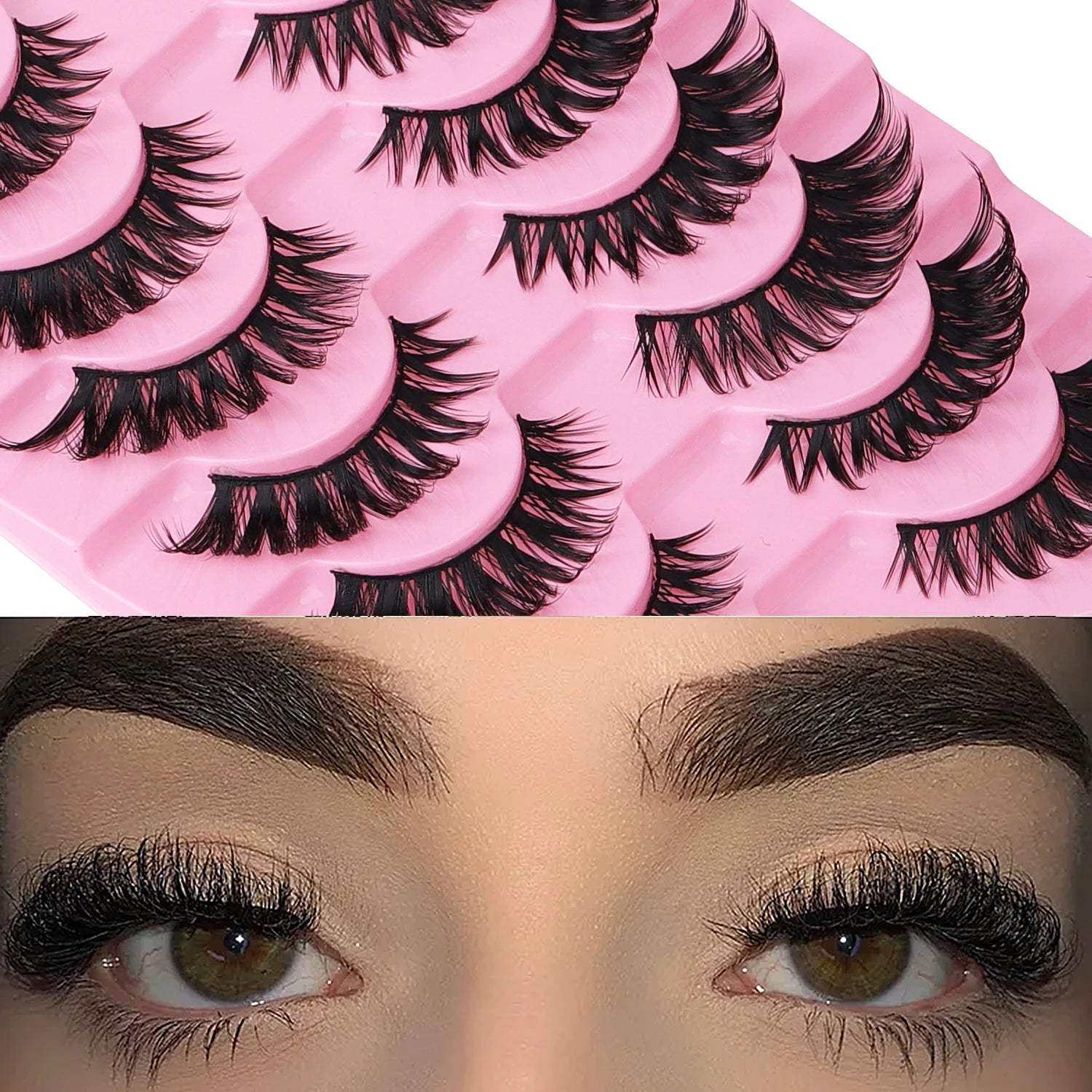 10 Pairs Natural Soft Faux Mink Lash Boxes Custom Logo 3D Volume Vegan Cruelty Free Cat Eye Lashes Full Strip Reusable Black