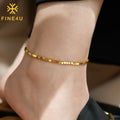 Summer Beach Waterproof Ankle Bracelet 18K Gold Square Bead Stainless Steel Fashion Jewelry Anklets for Women