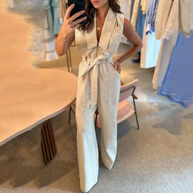 Boutique Wholesale 2026 Autumn European and American New Fashion V-neck Sleeveless Women's Jumpsuit
