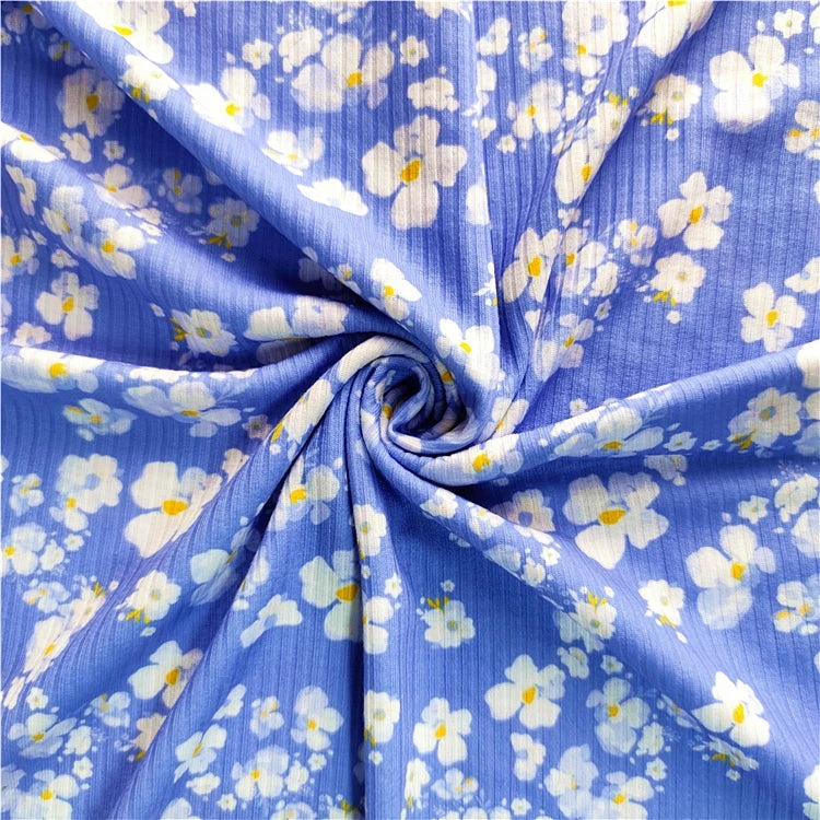 Quick Delivery Custom Printed Warp Knit Jacquard Polyester Ribbed Spandex Stretch Swimwear Fabric for Girls