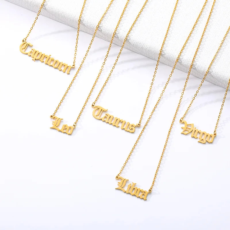 Aliexpress Gold Plated Stainless Steel Link Chain Twelve Constellation English Alphabet Horoscope Letters Necklace