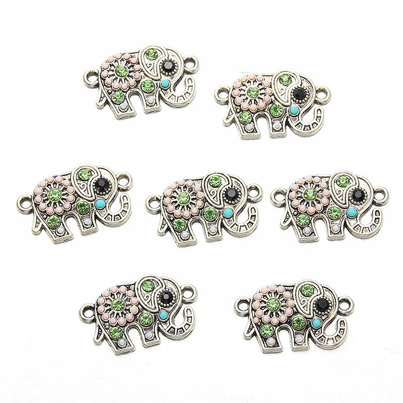 Ancient Alloy Silver Elephant Charms Vintage Crystal Charms Pendants for Bracelet Necklace Jewelry Making DIY Findings Supplies