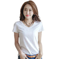 Women's Summer Casual T-Shirts Wholesale Solid Color Short Sleeve V-Neck Slim Tops in XS S M XL XXL Eco-Friendly Knitted Fabric