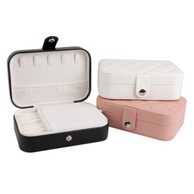 Stock High Quality Travel PU Leather Jewelry Storage Box Portable Ring Earring Accessories Gift Storage Box